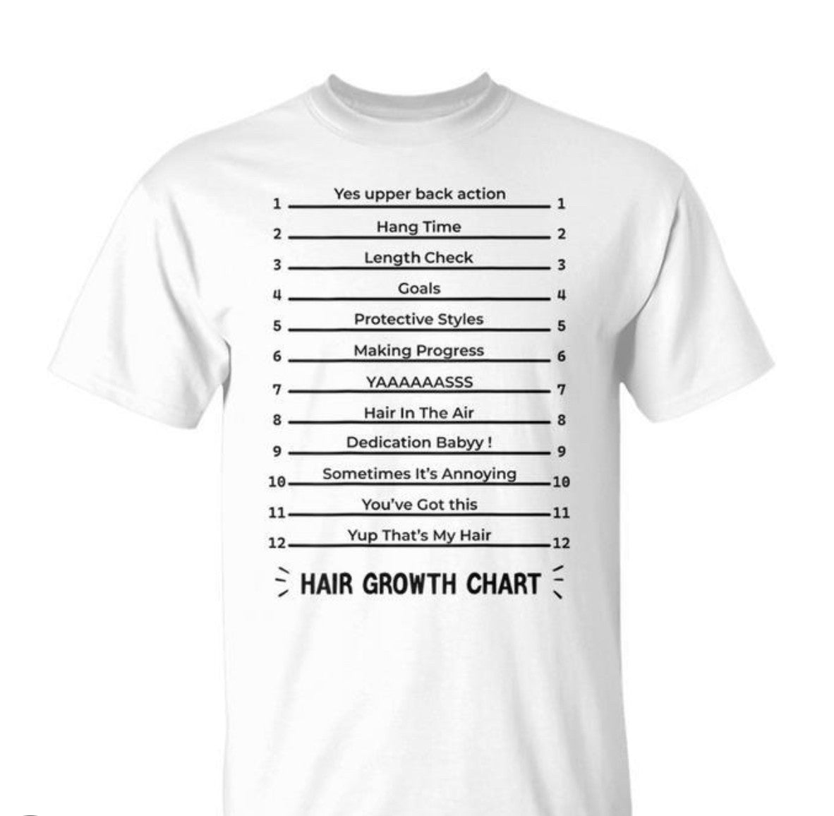 T-shirt chart hair growth length
